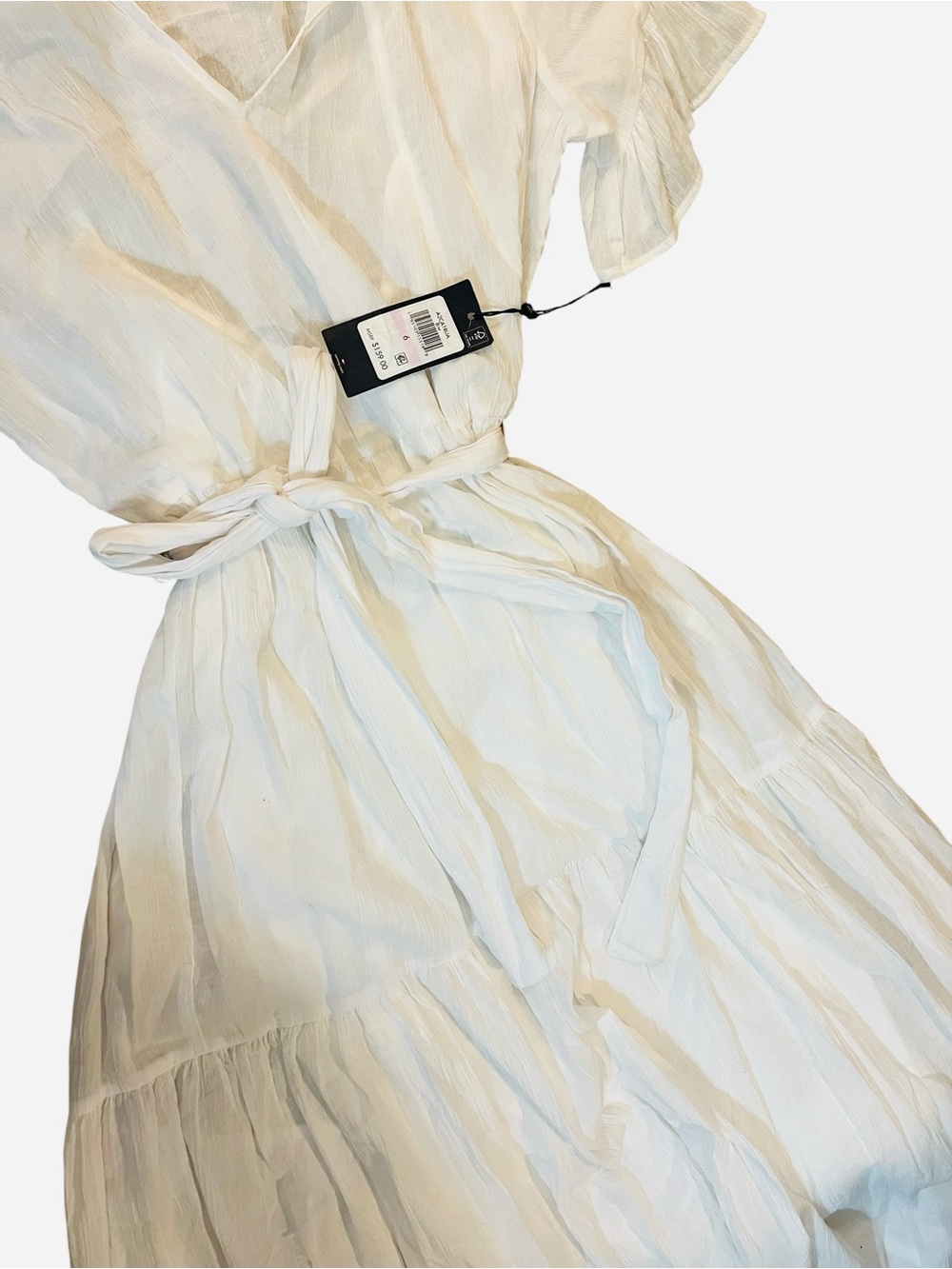 Lightweight White Gauze Dress with Tie Waist - Picture 3 of 7